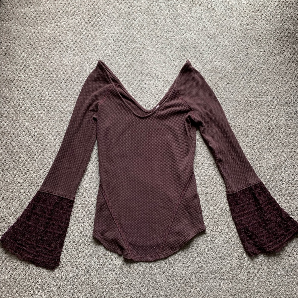 Free people waffle knit with lace sleeves!